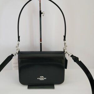 Coach CY657 Spazzolato Leather Quinn Shoulder Bag Crossbody Handbag Black
